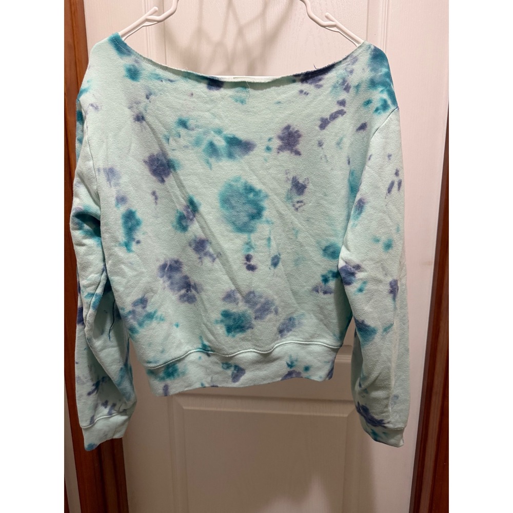 Victoria's Secret PINK Tie Dye Off Shoulder Sweatshirt Blue Purple Small - Picture 2 of 6